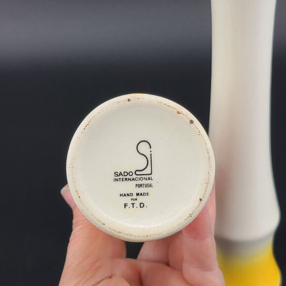 Sado international Portugal Ceramic Yellow Bud Vase Set of 2 - Picture 3 of 4